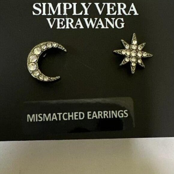 VERA WANG Celestial Gunmetal/Clear Crystal Moon & Star Stud Earrings**NEW! - Picture 2 of 3
